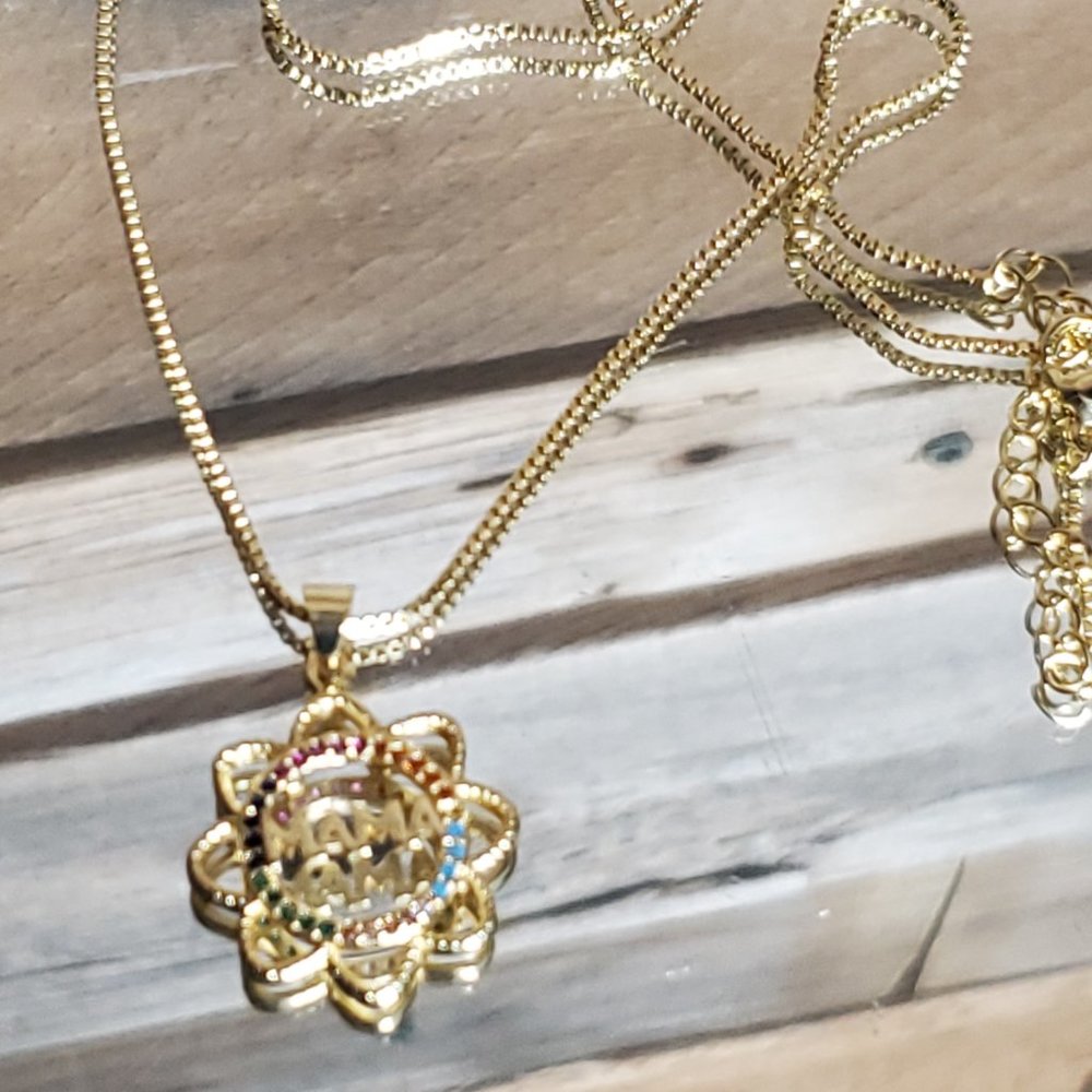Mama Sunflower & Rainbow Crystals Necklace - Gold Plated Copper & Crystals - Picture 12 of 13